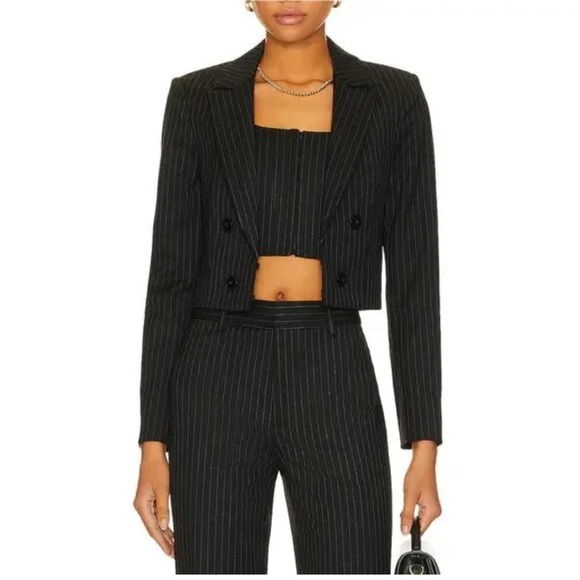 Alice + Olivia Jackets & Blazers - Alice + Olivia Classics Mya Cropped Blazer Black Pinstripe Fitted Jacket 2